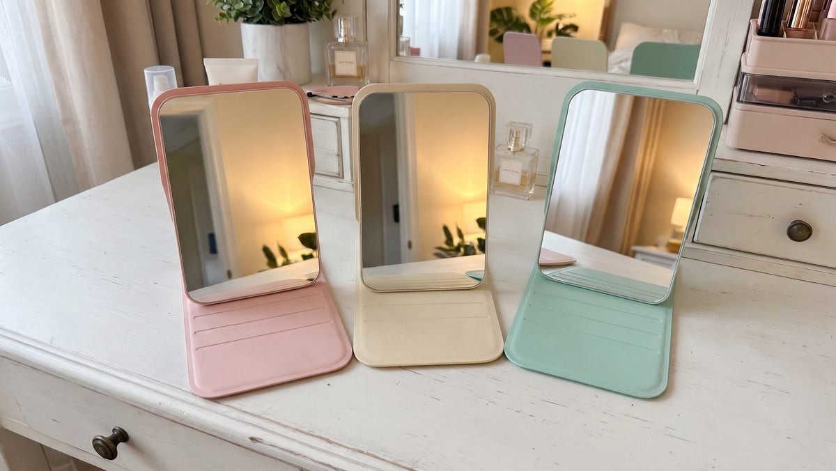 Foldable Portable Makeup Mirror – Adjustable Travel Vanity Mirror with Stand